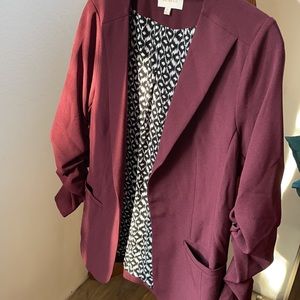 Wine Red Collarless Blazer